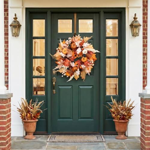 Fall Wreath for Front Door, 22 Inch Woodland Autumn Harvest Wreath
