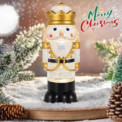 Nutcracker Christmas Snow Globe Lantern with 8 Music Songs & 6H Timer Water Snow Globe Lantern USB & Battery Operated for Christmas Festival Decorations Gifts (Gold Nutcracker)