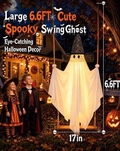 Halloween Swinging Ghost Outdoor Decor: 6.6FT Spooky Hanging Ghost with Hat