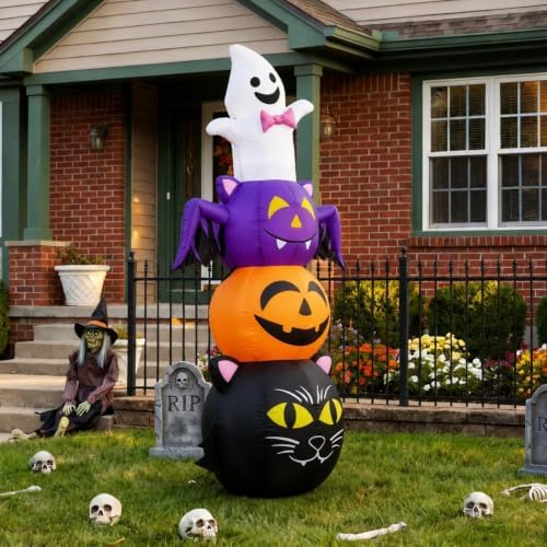 6 FT Halloween Inflatable Ghost Bat Pumpkin and Cat Stacking Yard Decor