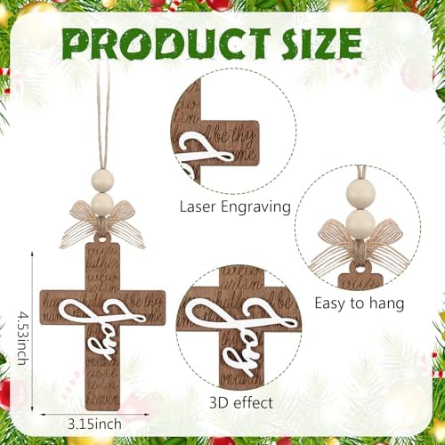 Threehoney 40 Pcs Wooden Cross Ornaments Christmas Tree Religious Decor