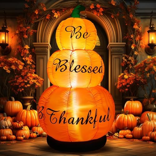 WinnerWhy 6ft Fall Stacked Pumpkin Inflatable Outdoor Decoration with LED
