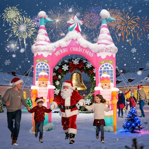 Evoio 12 FT Giant Christmas Archway Inflatables Nutcracker with LED Lights, Pink Xmas Arch Inflatable Stereoscopic Blow up Christmas Outdoor Decorations for Front Yard, Driveway, Lawn, Garden, Square