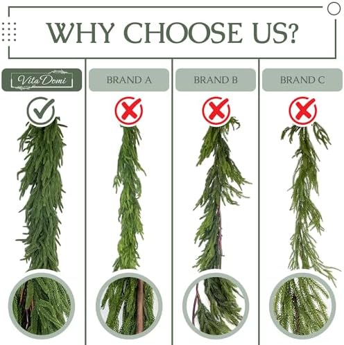 Extra Full 6 ft Real Touch Norfolk Pine Garland Realistic 6ft, Christmas Garland for Mantle, Soft and Bendable Real Touch Garland Christmas Greenery, Evergreen Christmas Garlands for Fireplace, Stairs