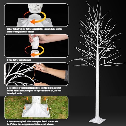 iBaycon 8FT 132LED Christmas Birch Tree, Prelit Artificial Tree Xmas Lights