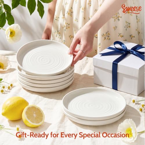 Sweese Appetizer Plate, 6 in Porcelain Small Dessert Plates Set of 6, White