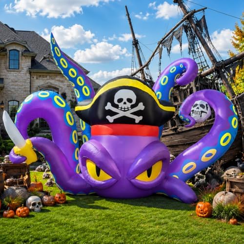 Halloween Inflatable Outdoor Decoration 9FT Pirate Octopus with 4 Tentacles