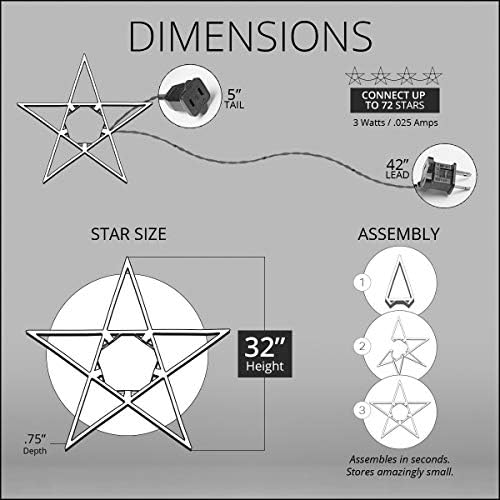 32" Lighted Christmas Star Outdoor Star Light, Warm White LED Christmas Star Decoration Folding Outdoor Star Decor
