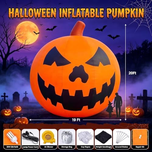 20FT Giant Inflatable Pumpkin Lighted Outdoor Halloween Decor with Blower