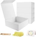LumyHavver Gift Box 5 Pack 9.65x9.65x3.6 Inches with Magnetic Lid, White Collapsible Box with Ribbon, Raffia Grass, Card for Birthdays, Christmas, or Parties, Gift Packaging