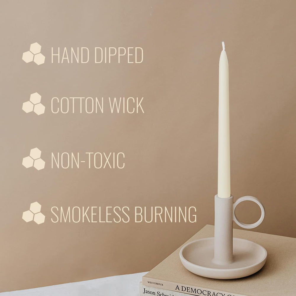 Ivory Beeswax Taper Candles- 9 Hour Burn Time，Pure Natural Hand Poured Beeswa...