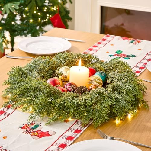22 inch Real Touch Cedar Wreath, Artificial Greenery Holiday Decor
