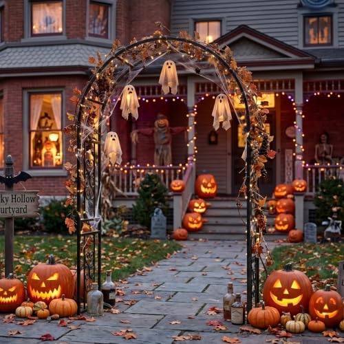 VINGLI Garden Arbor, 7.6ft Arch Trellis for Climbing Plants, Metal Garden Arbor with Flat Base, for Wedding, Entryway, Courtyard, Arch for Halloween, Christmas