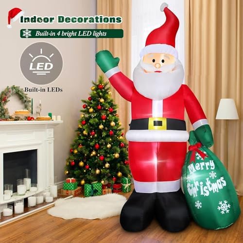8 FT Christmas Inflatable Santa Claus Outdoor Decoration for Yard, Blow up Santa Decor with Big Gift Bag, Built-in LED Lights for Garden Patio Lawn Home Indoor Winter Holiday Party, IP44 Weatherproof