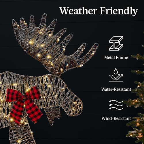 Best Choice Products 2D Moose Family Outdoor 3pc Christmas Yard Décor, 4ft Lighted Set Prelit All-Weather w/ 195 LEDs, Ground Stakes - Rattan
