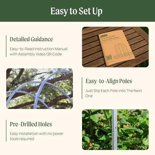 Vego Garden Modular Arched Trellis System 4.5' Long Trellis for 2.0' x 6.5' or 3.5' x 6.5' or 2.0' x 8.0' Garden Bed for Climbing Plants like Cucumber Beans Tomatoes & Vines (Garden Beds Not Included)