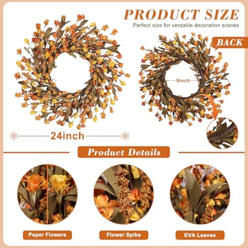 24 Inch Fall Wreaths for Front Door, Fall Decor Floral Wreath