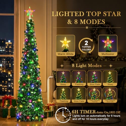 5FT Pop Up Christmas Tree with Lighted Top Star for Christmas Decorations