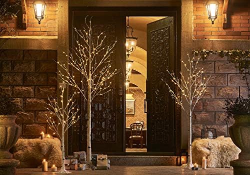 Hairui Pre Lit Birch Tree 2 Pack 4FT 72 Warm White LED White Christmas Tree for Indoor Outdoor Home Christmas Spring Easter Holiday Decoration Indoor Outdoor
