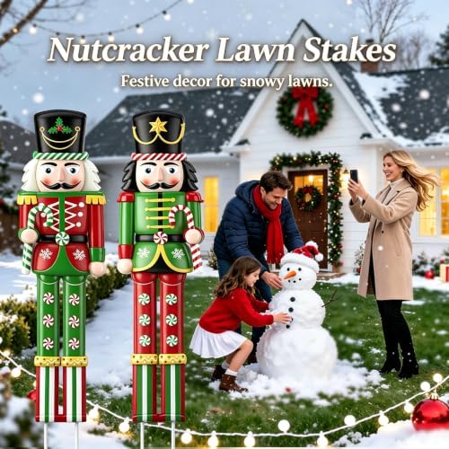 2 Pcs Christmas Nutcracker Outdoor Decor 32'' Soldier Stakes Yard Signs