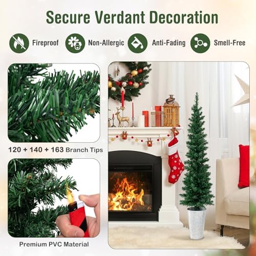 HAPPYGRILL Set of 3 Pencil Christmas Tree, 3' 4' 5' Prelit Slim Xmas Tree
