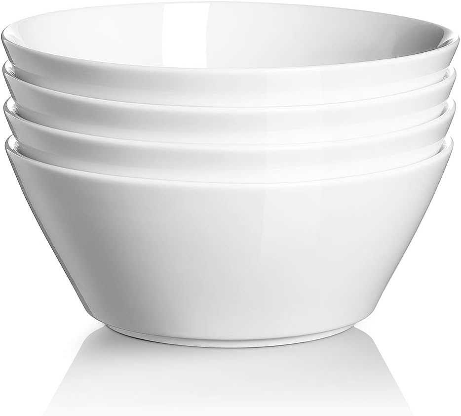 DOWAN 32 OZ Large Soup Bowls Set of 4 - White Ceramic Bowls for Kitchen, Deep...
