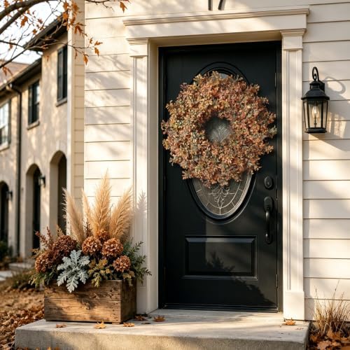 26" Artificial Fall Boxwood Wreath for Front Door Decoration(Autumn Orange)