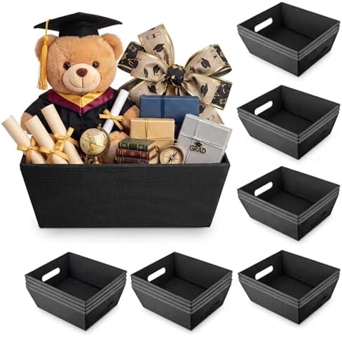 Fainne 20 Pcs Gift Baskets Empty with Handles, 10" x 8" Kraft Basket, Black