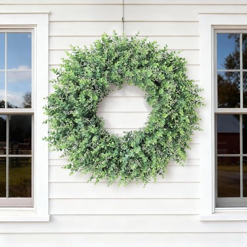 32'' Artificial Eucalyptus Wreath with Seeds for Front Door Decor(Green)