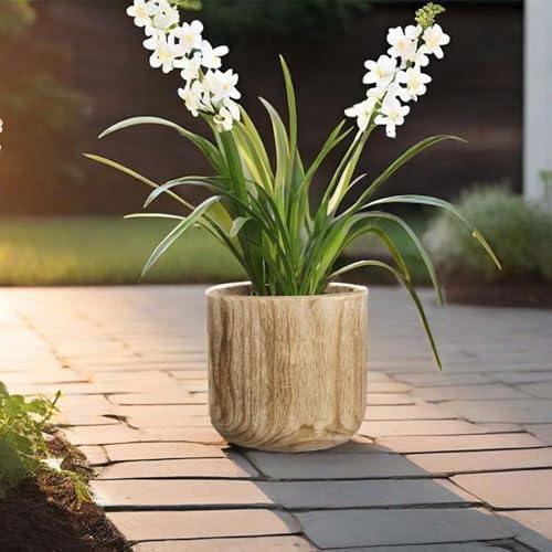 CYS EXCEL 11'' Wood Cylinder Planter, Burnt Finish, Lightweight, Floor Cachepot for Artificial Trees, Faux Greenery, & Live Houseplants, Fiddle Leaf Figs, or Monsteras (in Plastic Liner Pots Only)