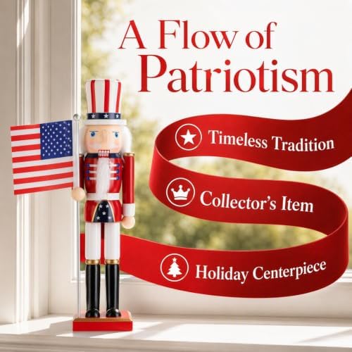 Cabilock Classic Nutcracker Soldier Figurine 38cm Wooden Patriotic Nutcracker with USA Flag for Christmas Table and Shelf Décor