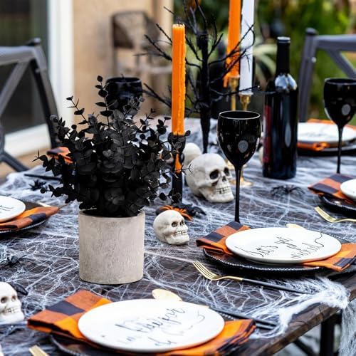 5 Pcs Bohemian Home Decor Set 12 inch Beaded Circular Wooden Tray Artificial Eucalyptus Potted Plants Wooden Knot Chain Ring Decoration for Farmhouse Wedding Table Decoration (Black)