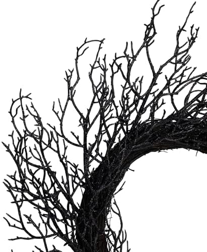 Glittered Twig Artificial Halloween Wreath - 24" - Black - Unlit