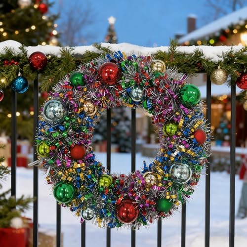 16" Christmas Wreath for Front Door, Christmas Decoration Green Red