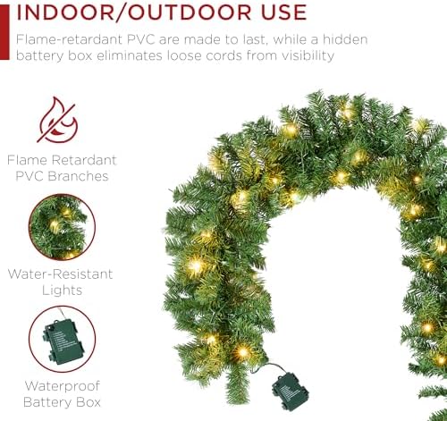 Best Choice Products 9ft Pre-Lit Battery Powered Christmas Garland for Stairs, Traditional Fireplace Holiday Decoration w/ 50 2-in-1 LED Lights
