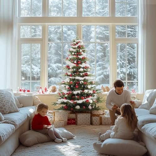 6.5FT Pre-Lit Aspen Fir Christmas Tree with 500 Clear Lights, Lifelike Pine with 750 Branch Tips, Hinged Artificial Trees with Sturdy Metal Stand, for Christmas Holiday Party Decoration, Easy Setup