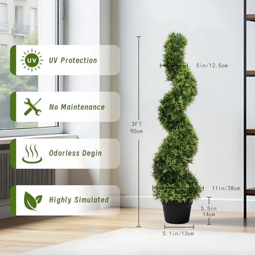 3ft Spiral Topiary Trees Artificial Outdoor Faux Boxwood Plants