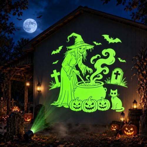 12 in 1 Halloween Projector Lights Outdoor, 3D Dynamic Ghost/Skeleton/Bat/Scarecrow/Pumpkin/Witch Cauldron HD Patterns Halloween Decor,Night Lights for Party Home Window Wall Holiday Decor