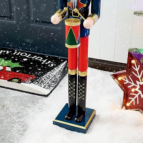 Glitzhome 36" H Nutcracker Christmas Decor Wooden Nutcracker Ornaments Drummer Nutcracker Figures Traditional Christmas Decor for Indoor and Outdoor