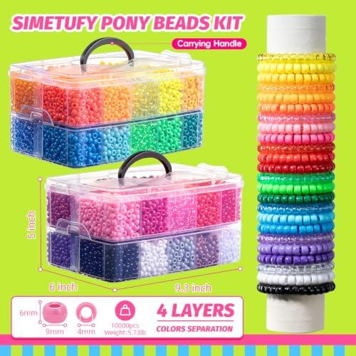 Simetufy 10000Pcs Pony Beads Bulk, 40 Colors for Kandi Bracelet Making