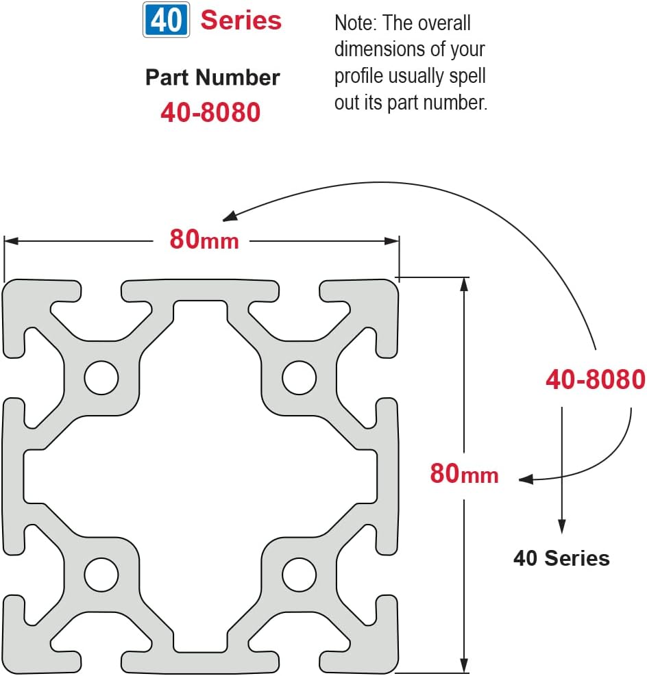 8020, 40-8080, 40 Series 80mm x 80mm 80x80 Aluminum T-Slot Extrusion T Slot E...