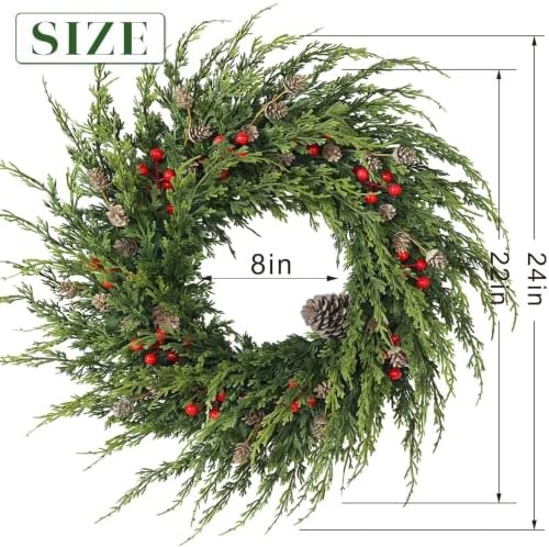 24" Artificial Christmas Cedar Wreath with Berry for Front Door Decoration
