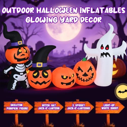 8FT Halloween Inflatable Pumpkin Skeleton Ghost Combo Decorations