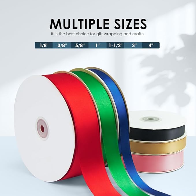 3/8" Wide x 100 Yards Single Face Polyester Satin Ribbon, Satin Ribbon for Crafts, Gift, Hair Bows, Wedding Party Decoration, Bow Making & Other Projects (Golden)