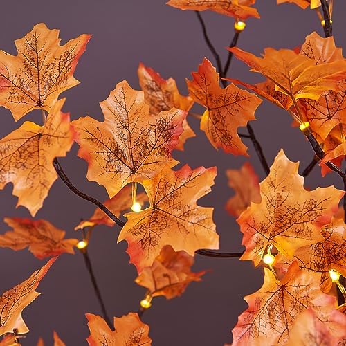 LIGHTSHARE 6FT 120LED Artificial Lighted Maple Tree Warm White Fall Decorations Indoor Ourdoor, Orange
