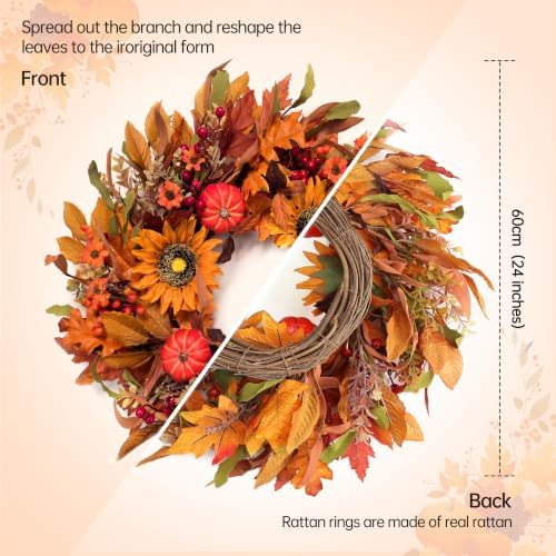 Harvest Fall Wreaths for Front Door - Farmhouse Thanksgiving Wreath Decor