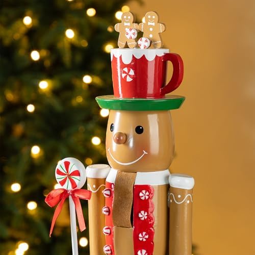 Glitzhome 24" H Nutcracker Christmas Decor Wooden Nutcracker Ornaments Gingerbread Man Nutcracker Figurine Traditional Christmas Decor for Tables Desktop Porch Holiday Festive