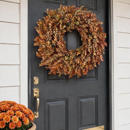 26" Artificial Fall Azalea Leaves Wreath for Front Door Decor(Orange-Green)