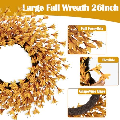 26 Inch Large Golden Yellow Fall Wreaths for Front Door, Fall Door Wreath