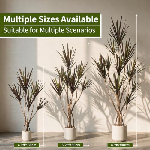 Dracaena marginata Artificial Plant 4.2ft, Faux Dragon Tree in Pot